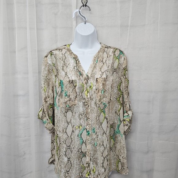 Covington Blouse Snakeskin Green Tribal Boho Grunge Casual L - Picture 5 of 15